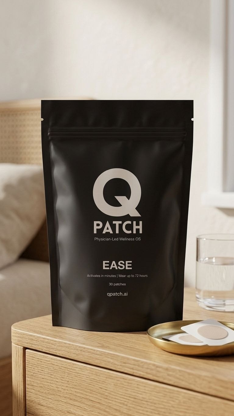 QPatch pouch on a bedside nightstand